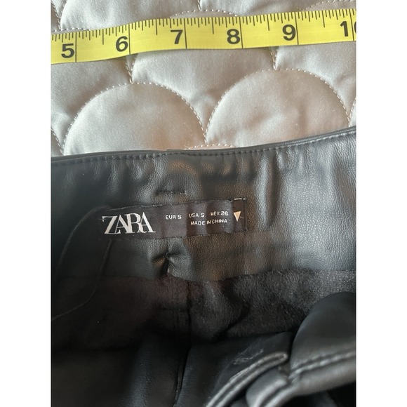 Zara Black Paperbag Style High Waisted Belted Faux Leather Mini Shorts Size Sm - Picture 5 of 7